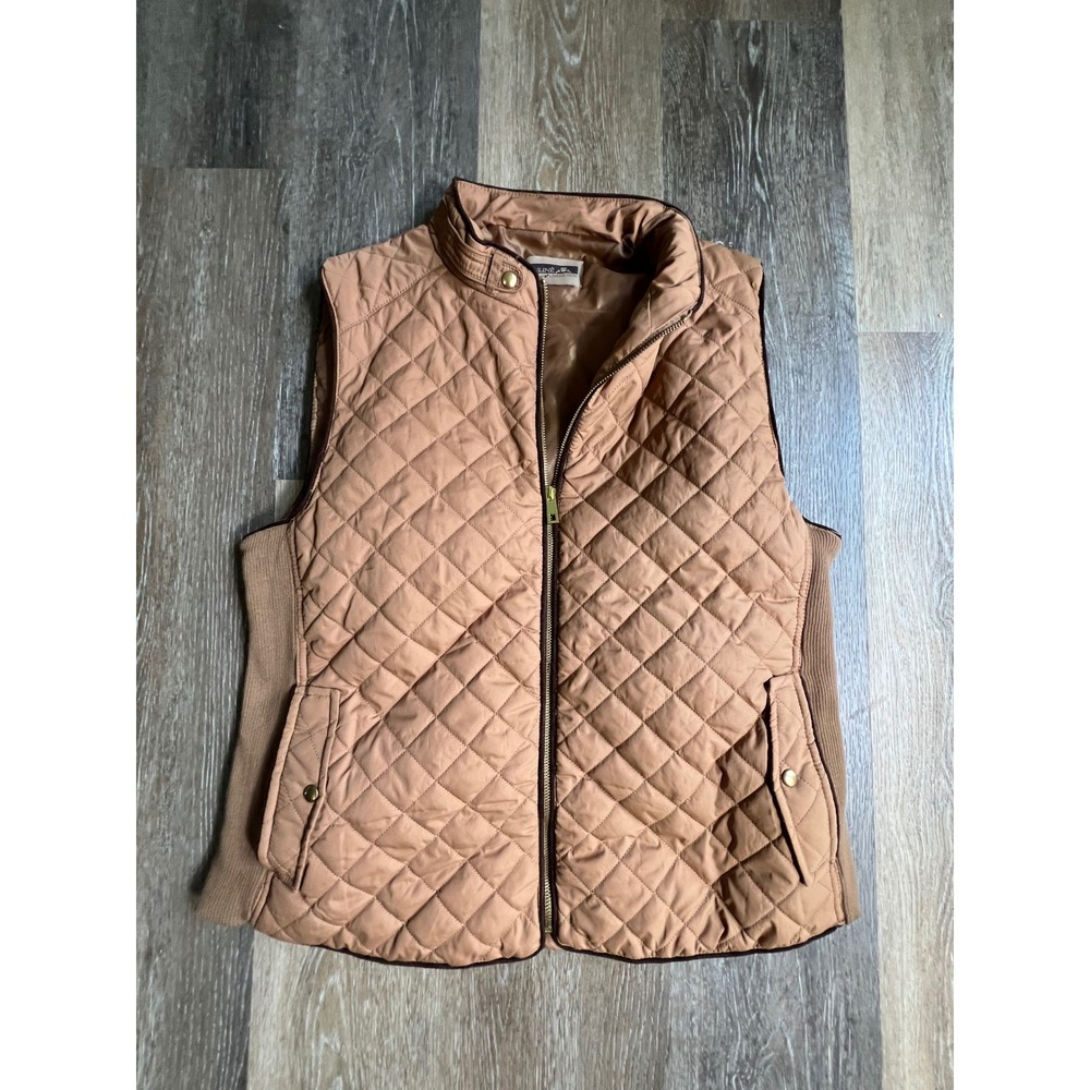 Auline Collection Quilted Vest Womens 2XL Tan Brown Trim Ribbed Sides V6095